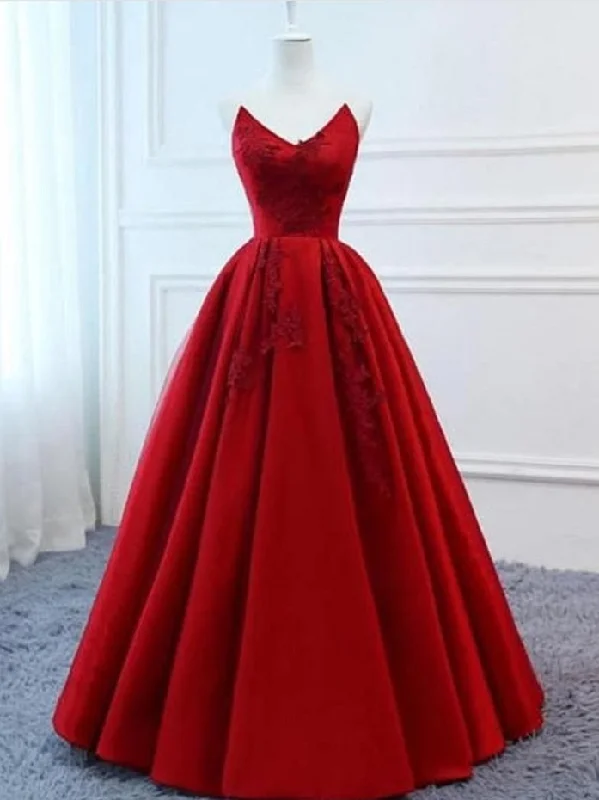 Red Puffy Prom Dress Lace Sweet 16th Ball Gown for Prom