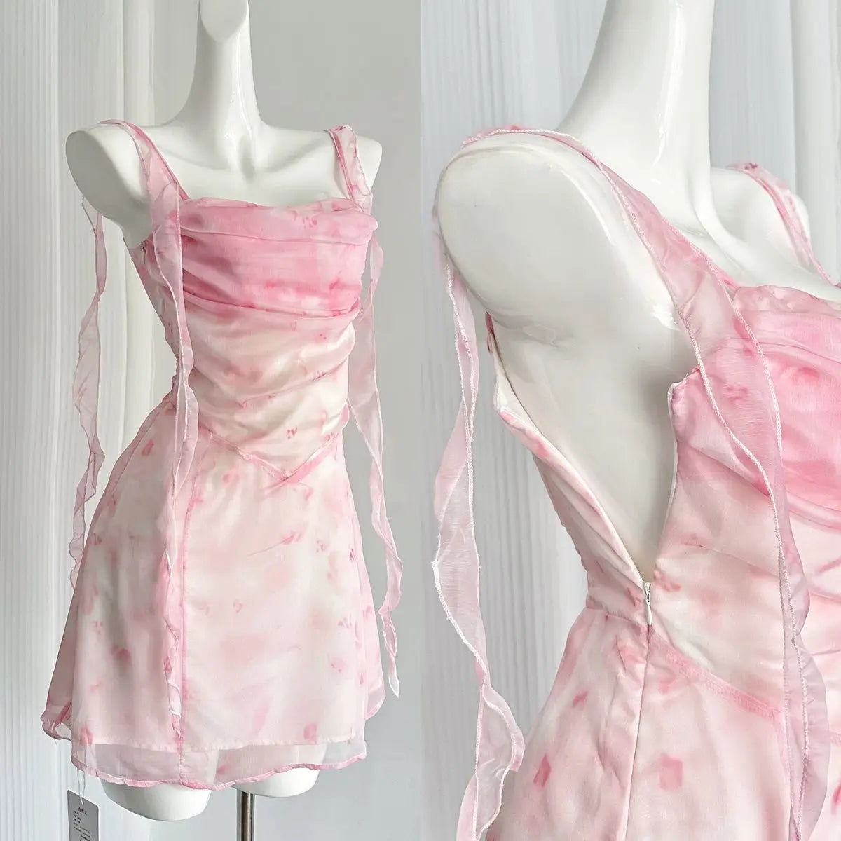 TAVIMART - Dress Haute Couture Spring And Summer Gradient Pink Floral Ribbon Suspender Ladylike Sweet Short Skirt For Women TAVIMART - Dress Haute Couture Spring And Summer Gradient Pink Floral Ribbon Suspender Ladylike Sweet Short Skirt For Women