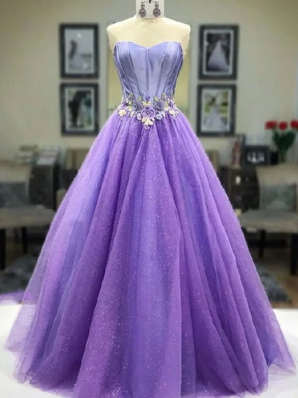Glitter Lavender Strapless Ball Gown Prom Dress