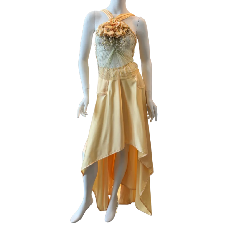 Yellow High-Low Dress w/Pearls