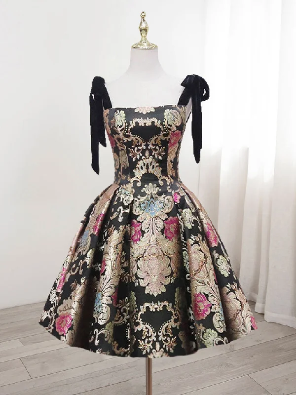 Black Printed Short Homecoming Dress 8th Grade Dance Dress