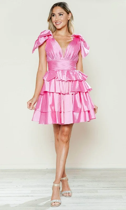 Poly USA 9742 - Ruffle Tiered A-Line Cocktail Dress