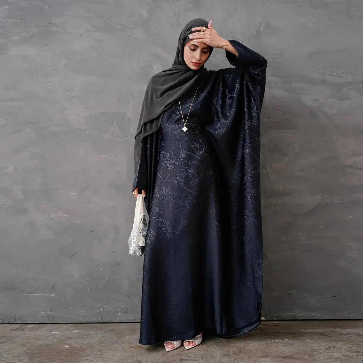 3D Jacquard Satin Abaya Dress #25005