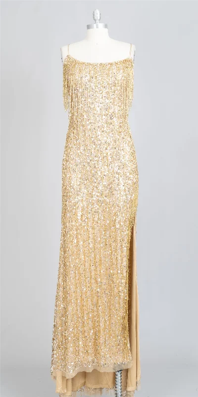 Mori Lee 48077LS Fringe Sequin High Slit PlusSize Dress