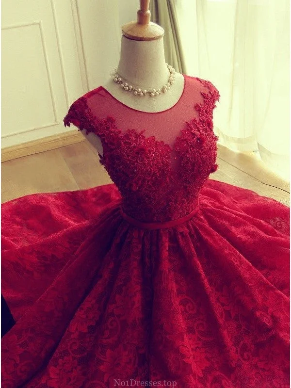 Short Red Lace Vintage Prom Dress Formal Dresses
