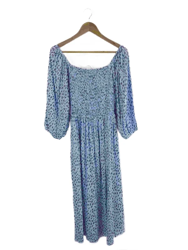 Cartel & Willow 'Devon' Blue Leopard Print Shirred Dress L | BNWT