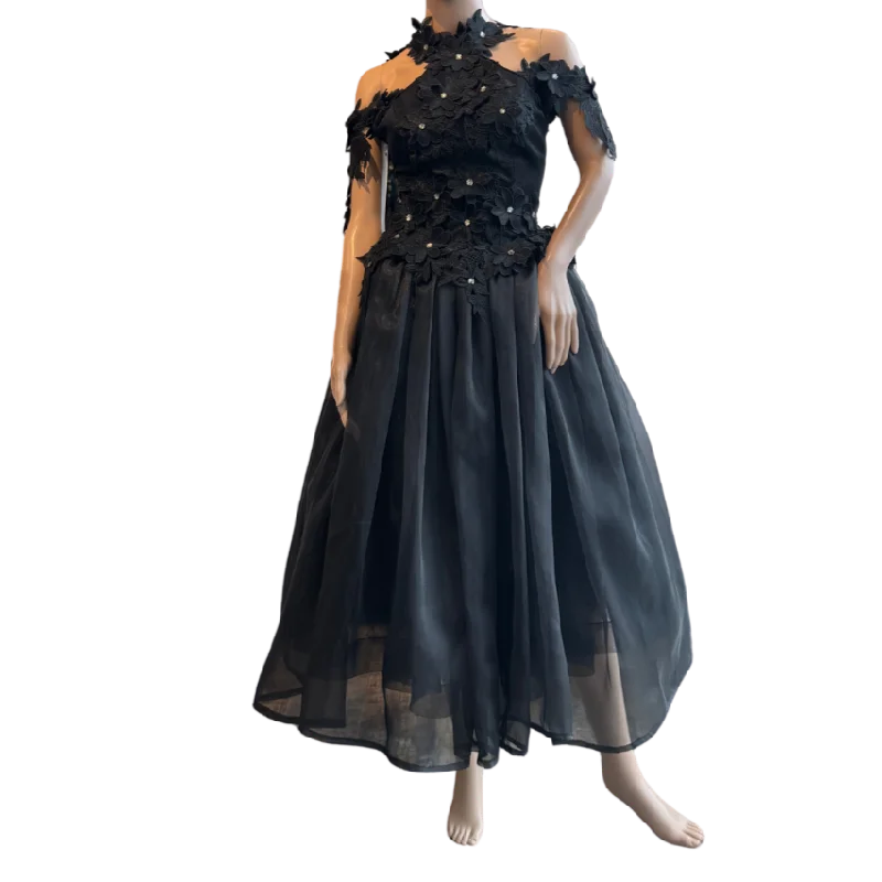 Classic Black Cocktail Dress w/Floral Lace