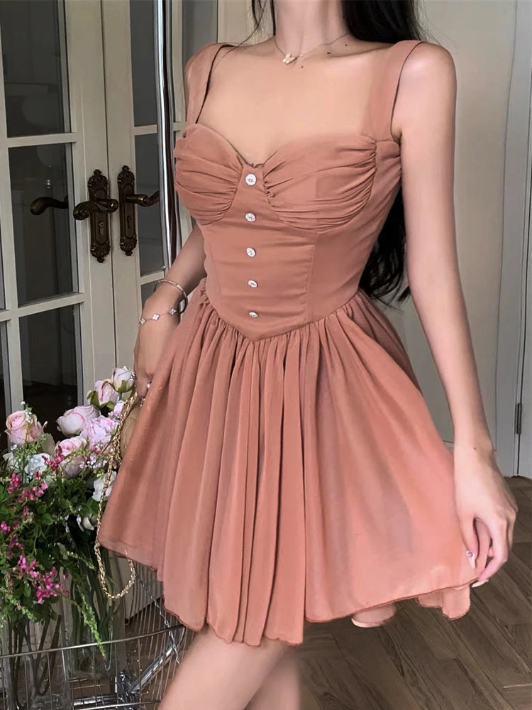 TAVIMART  -  women elegant party A-line dress with suspender straps sleeveless high waist slimming and fluffy dress formal occasion dresses