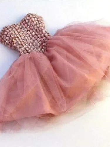 Dusty Pink Rhinestone Bead Top Short Prom Dress For Teen