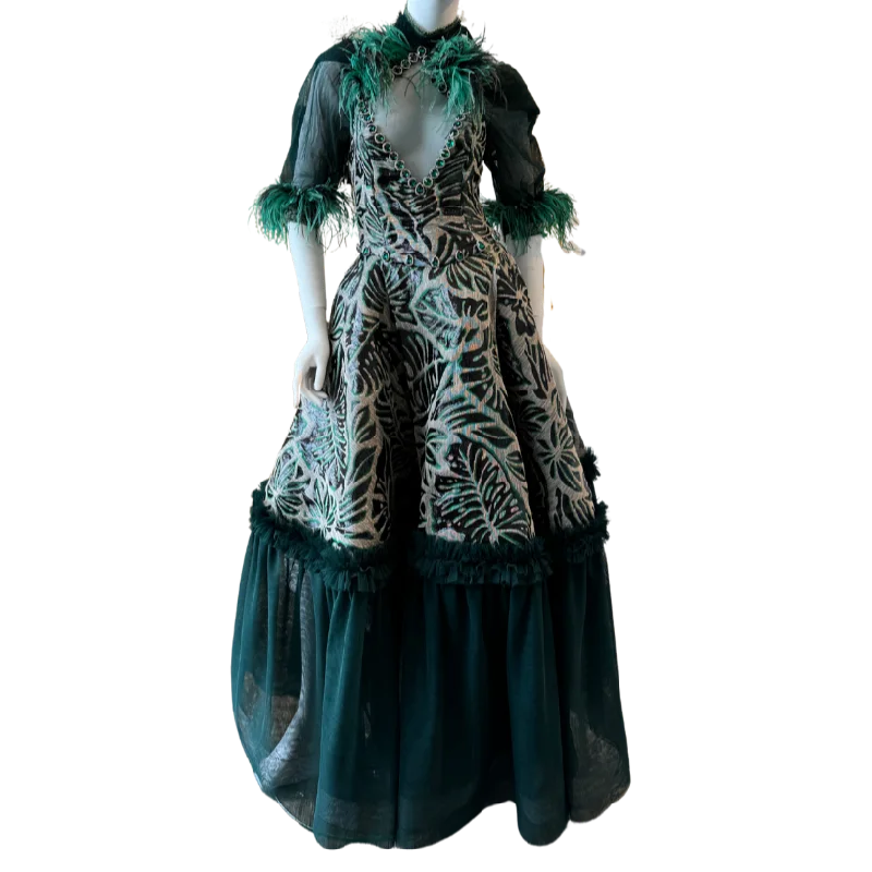 Emerald Leaf Halter Dress w/Feathers