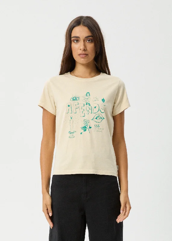 AFENDS Womens Homeroom - Classic T-Shirt - Sesame Machine Wash Dry Clean Hand Wash