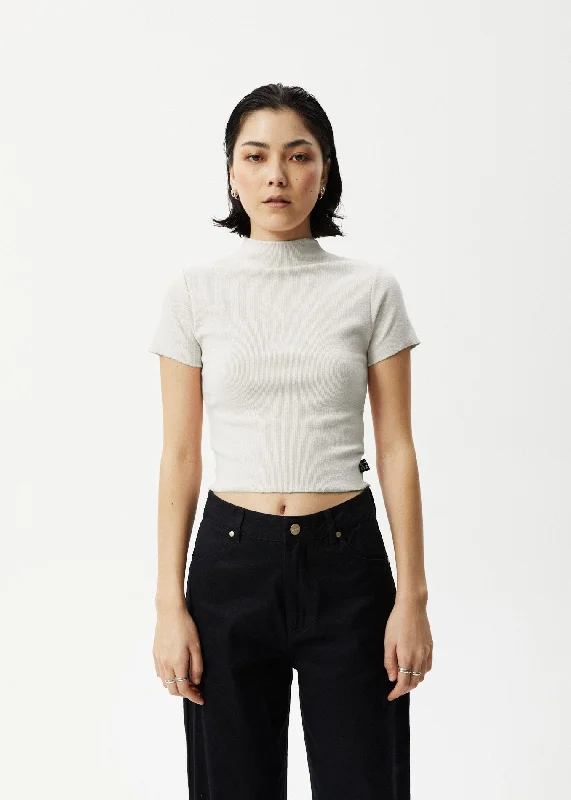 AFENDS Iconic - Ribbed T-Shirt - Off White Fleece Fabric Down Fabric Feather Fabric