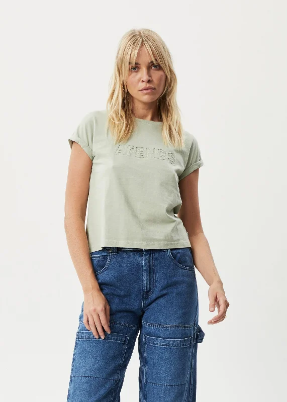 AFENDS Womens Cutback - Roll Cuff T-Shirt - Eucalyptus Nylon Fabric Polyester Fabric Spandex Fabric AFENDS Womens Cutback - Roll Cuff T-Shirt - Eucalyptus Nylon Fabric Polyester Fabric Spandex Fabric