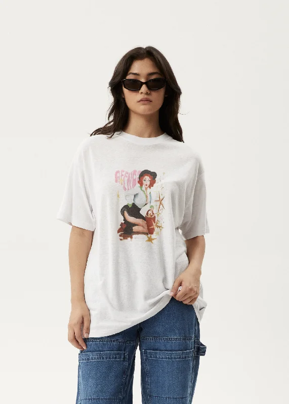 AFENDS Womens Worlds Above - Oversized T-Shirt - White Casual Formal Business