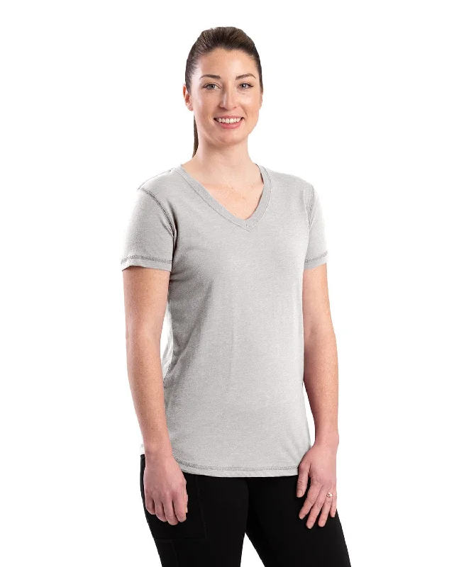 Berne Womens Performance V-Neck Grey Cotton Blend S/S T-Shirt Elasticated Padded Insulated