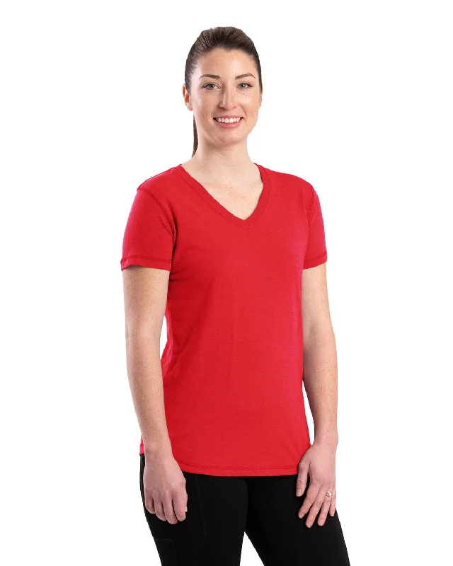 Berne Womens Performance V-Neck Tomato Cotton Blend S/S T-Shirt Handmade Hand-knitted Hand-woven