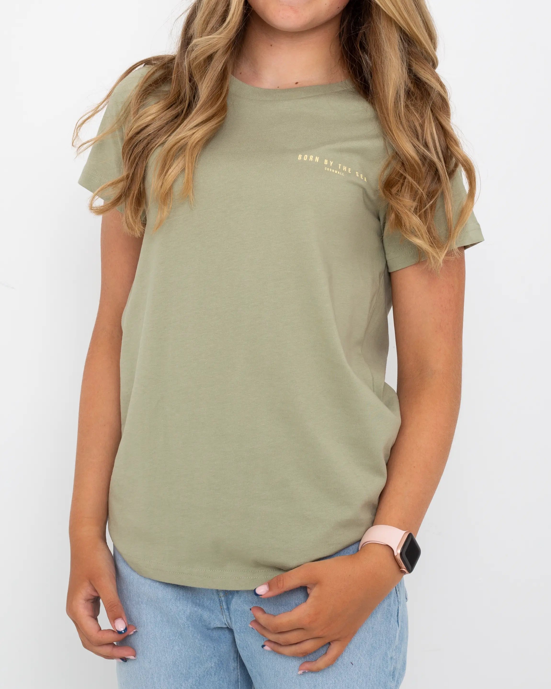 Fistral T-Shirt in Pistachio Hooded Caped Shawl Collar