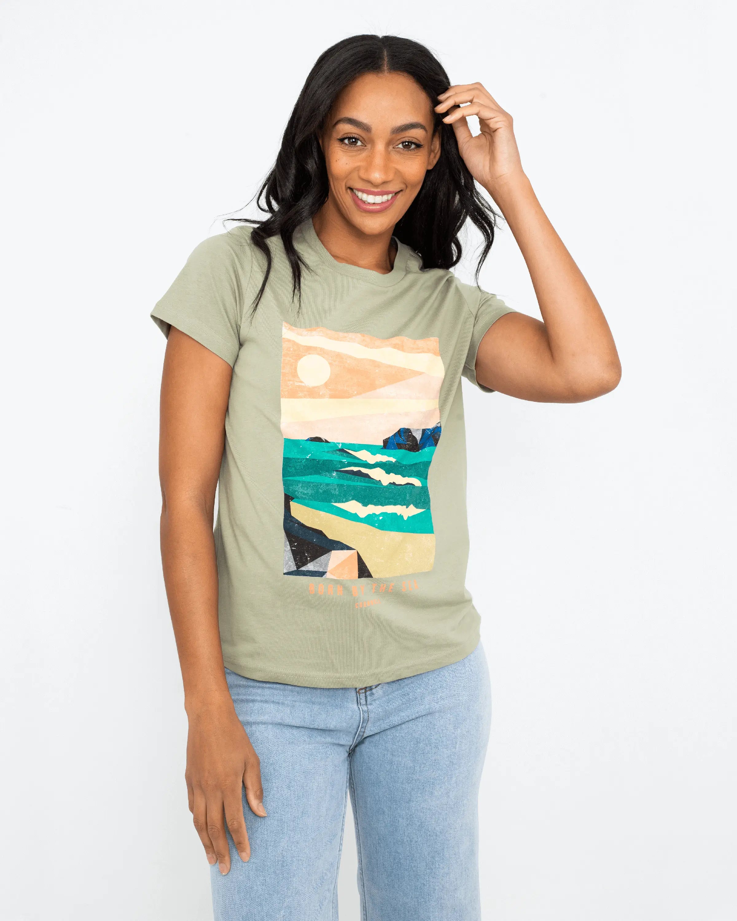 Headlands T-Shirt in Pistachio Striped Floral Plaid