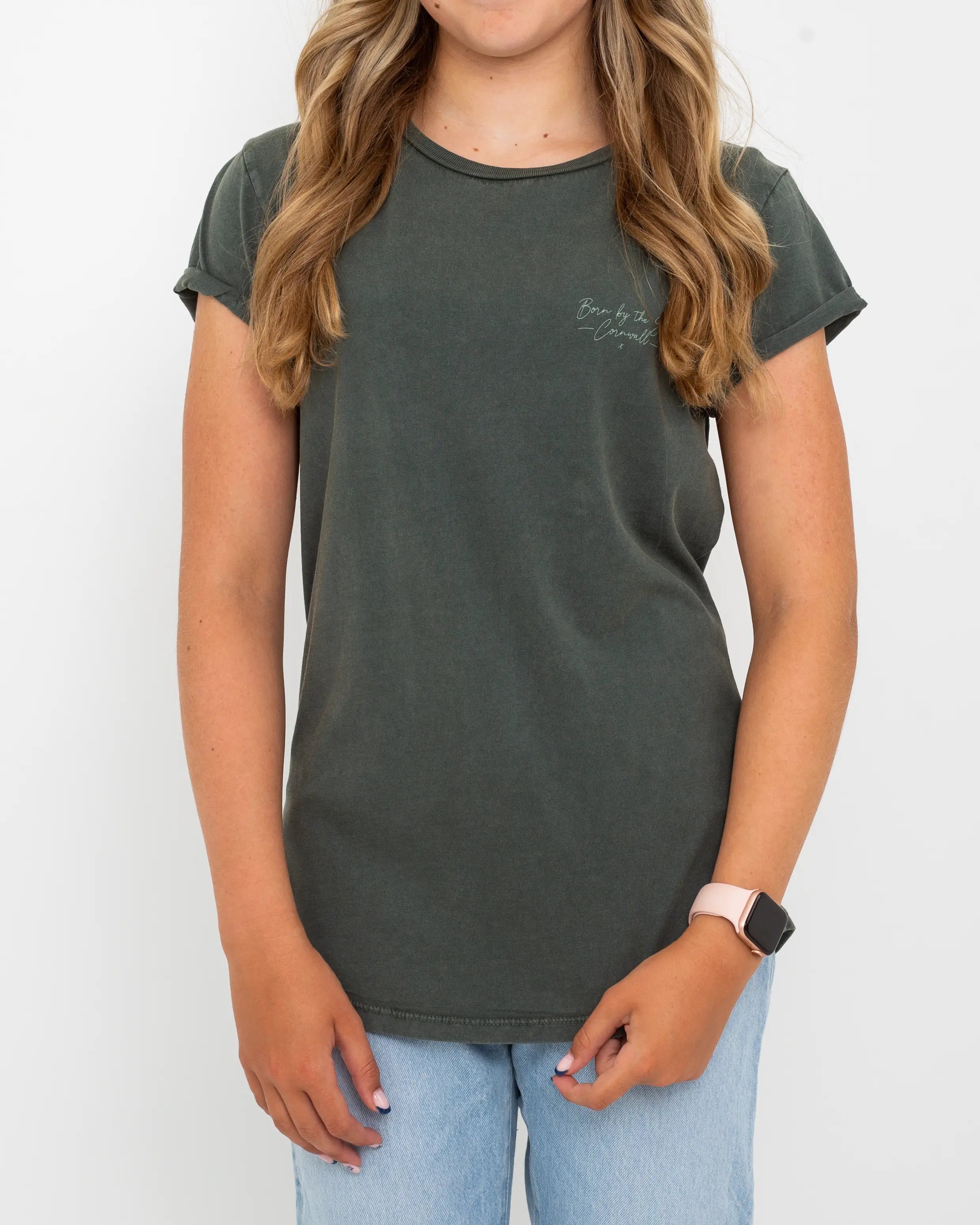 Turtle T-Shirt in Stone Wash Green Striped Floral Plaid