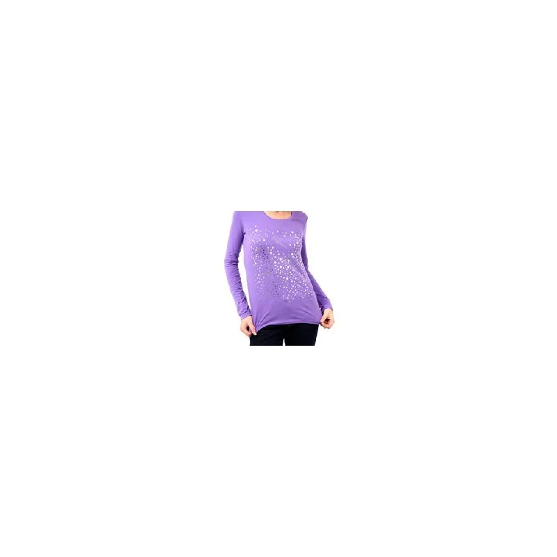 Purple Cotton Women T-Shirt Hooded Caped Shawl Collar