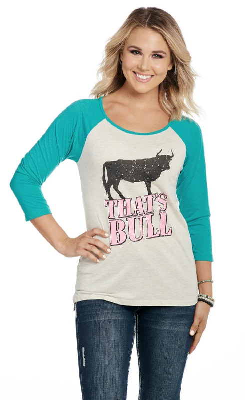 Cowgirl Up Womens That Is Bull Oatmeal/Turquoise Cotton Blend S/S T-Shirt Polka Dot Checkered Tartan Cowgirl Up Womens That Is Bull Oatmeal/Turquoise Cotton Blend S/S T-Shirt Polka Dot Checkered Tartan