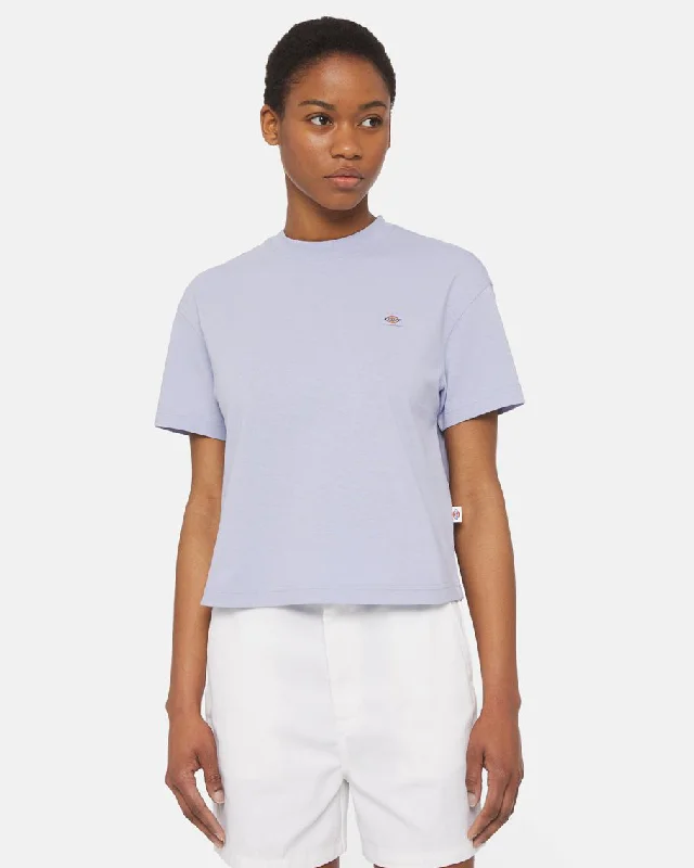 Oakport Boxy T-Shirt in Cosmic Sky Satin Blend Silk Blend Wool Blend