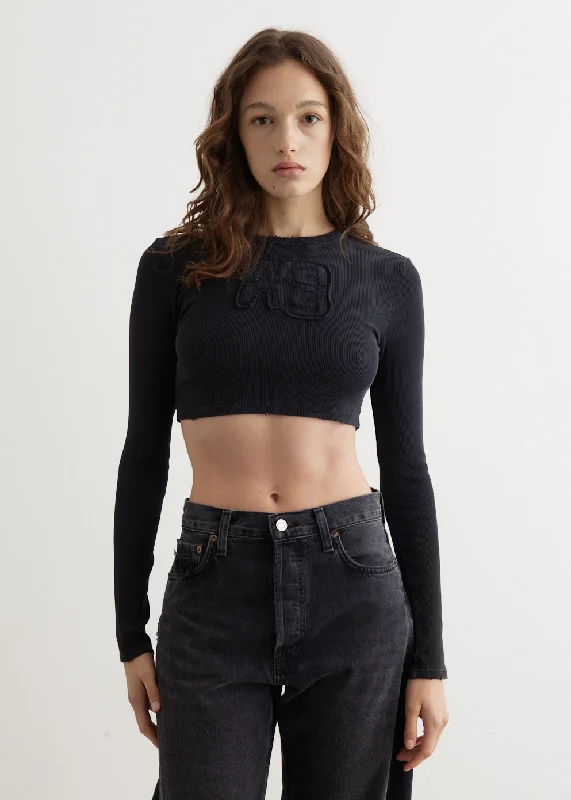 Distressed Edge Long Sleeve T-Shirt Notch Collar Peter Pan Collar Cowl Neck