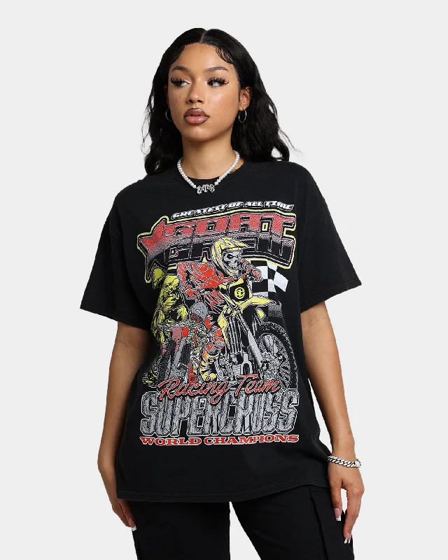 Goat Crew Supercross Racing Team Vintage T-Shirt Black Wash Cotton Fabric Linen Fabric Terry Fabric