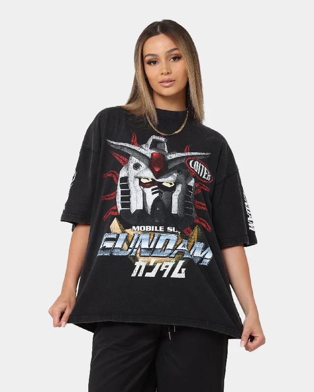 Loiter X Gundam Gundam Vintage T-Shirt Black Wash Plaid T-Shirt Polka Dot Checkered