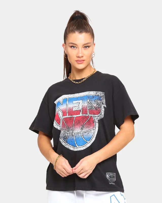 Mitchell & Ness Brooklyn Nets Oversized Logo Short Sleeve T-Shirt Vintage Black Fashionable Trendy Casual
