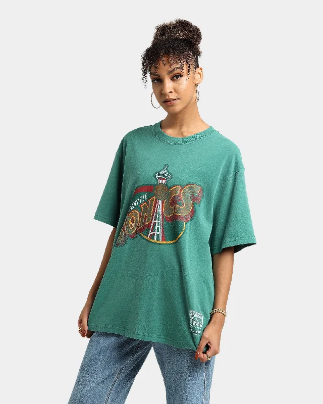 Mitchell & Ness Seattle Sonics Big Logo Vintage T-Shirt Faded Dark Green Layered Multi-layer Single Layer Mitchell & Ness Seattle Sonics Big Logo Vintage T-Shirt Faded Dark Green Layered Multi-layer Single Layer