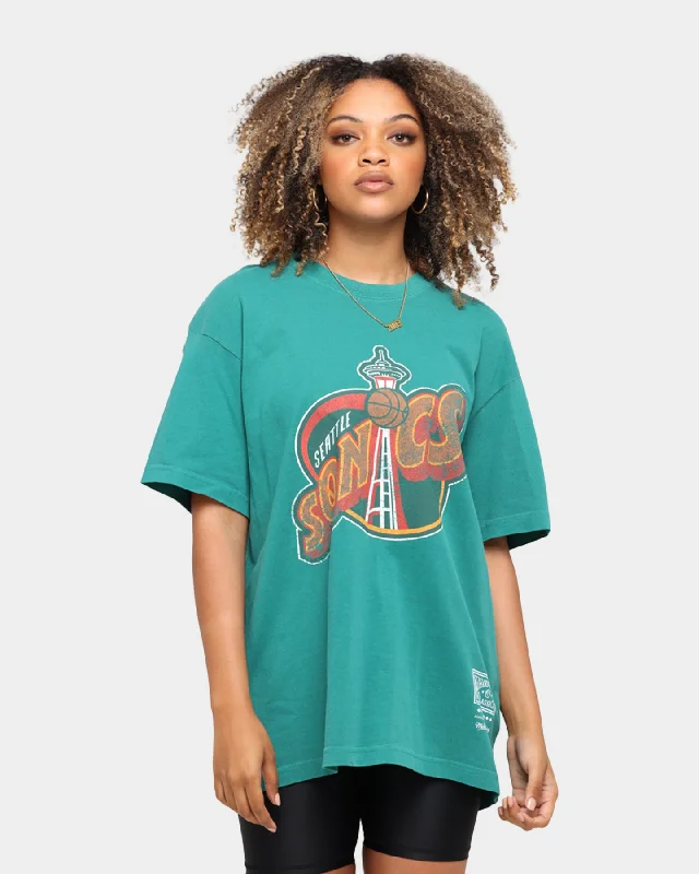 Mitchell & Ness Seattle Sonics Oversized TM CLR Logo Vintage T-Shirt Faded Green Solid Print Embellished Mitchell & Ness Seattle Sonics Oversized TM CLR Logo Vintage T-Shirt Faded Green Solid Print Embellished