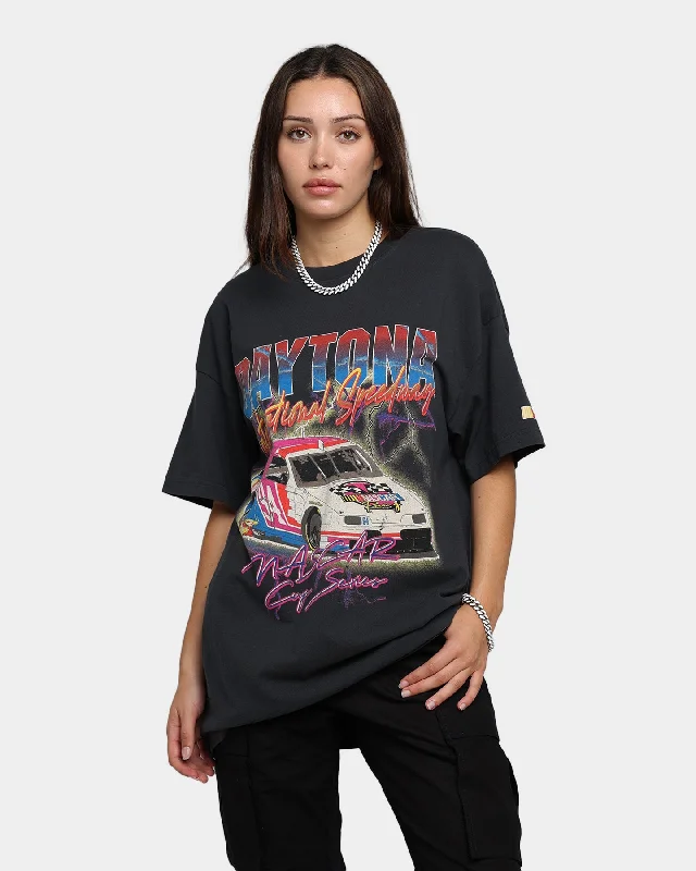 Nascar Daytona Lightning Vintage T-Shirt Washed Black Houndstooth Herringbone Solid