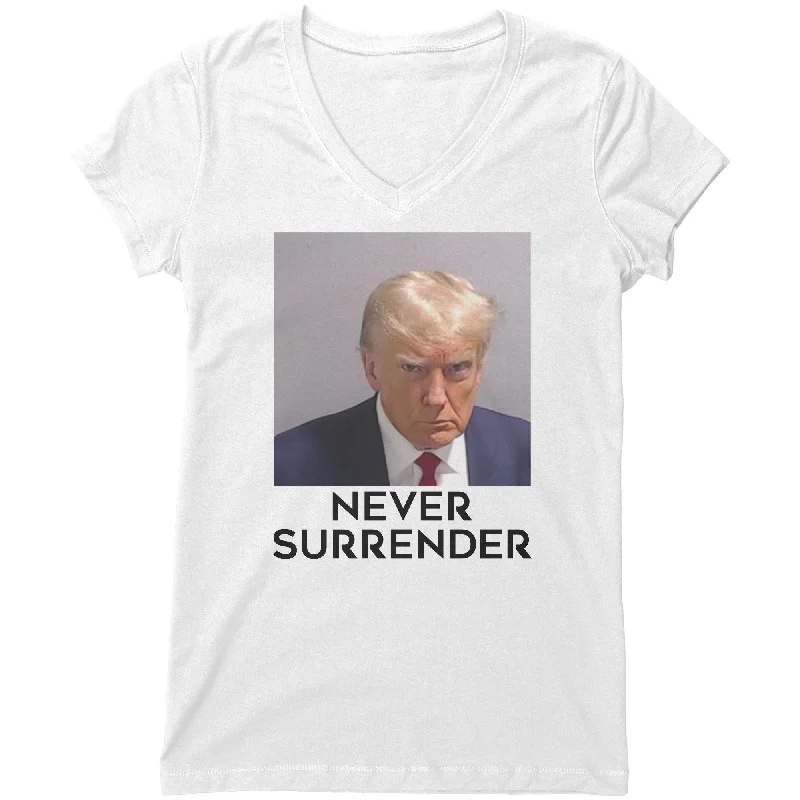 New: Trump Mug Shot Fulton County GA Never Surrender Women's V-Neck T-Shirt Jersey Fabric Tulle Fabric Batik Fabric