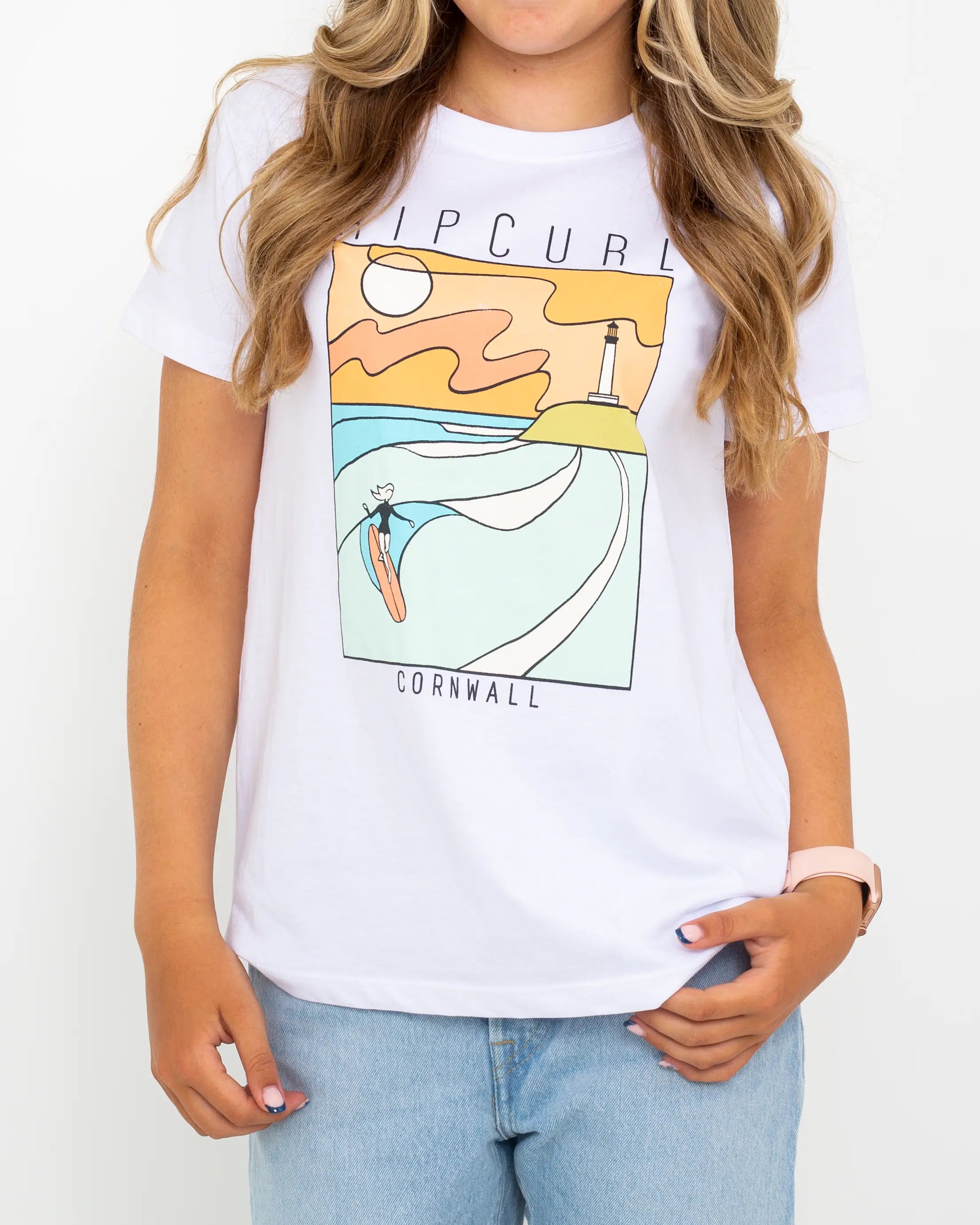 Destee Cornwall T-Shirt in White Spandex Blend Rayon Blend Denim Blend