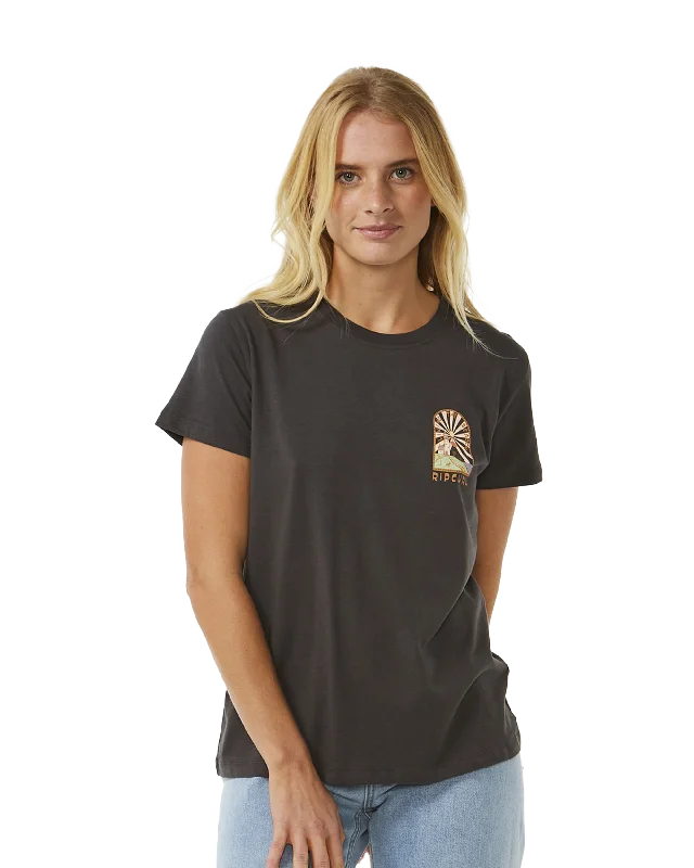 Magic Bay Standard T-Shirt in Washed Black Asymmetrical Pockets Print