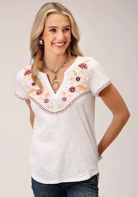 Roper Womens Banded Collar White 100% Cotton S/S T-Shirt Machine Wash Dry Clean Hand Wash Roper Womens Banded Collar White 100% Cotton S/S T-Shirt Machine Wash Dry Clean Hand Wash