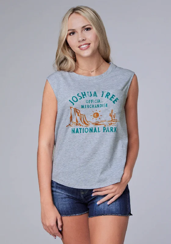 Roper Womens Joshua Tree Grey Cotton Blend S/L T-Shirt Polka Dot Checkered Tartan