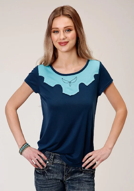 Roper Womens Navy Poly/Rayon Boyfriend Crew S/S T-Shirt Lace Blend Ribbed Blend Corduroy Blend Roper Womens Navy Poly/Rayon Boyfriend Crew S/S T-Shirt Lace Blend Ribbed Blend Corduroy Blend