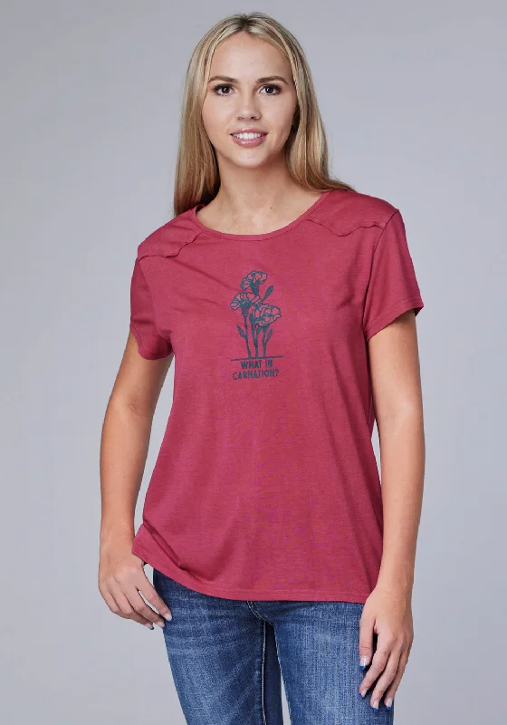 Roper Womens What In Carnation Plum Poly/Rayon S/S T-Shirt Terry Blend Velvet Blend Canvas Blend
