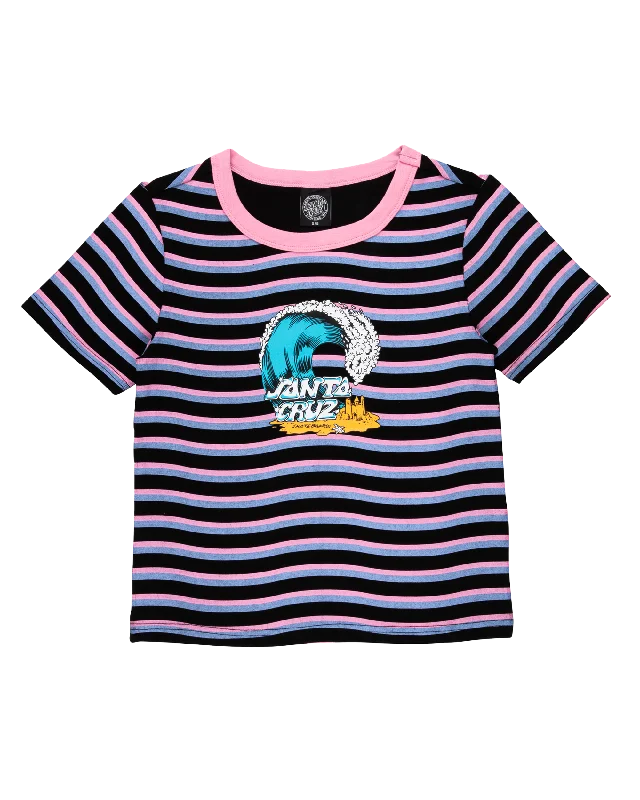 Onshore Front T-Shirt in Black Wave Stripe Anti-Shrink Durable Soft