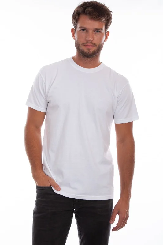 Scully Mens White 100% Cotton Crew S/S T-Shirt Asymmetrical Pockets Print