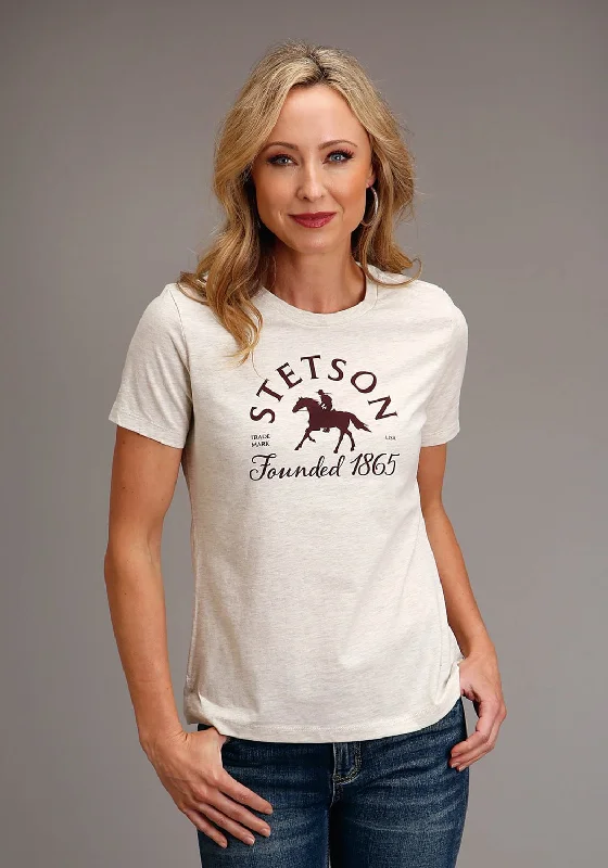 Stetson Womens Heather Cream Cotton Blend Horse Rider S/S T-Shirt Front Pockets Side Pockets Patch Pockets Stetson Womens Heather Cream Cotton Blend Horse Rider S/S T-Shirt Front Pockets Side Pockets Patch Pockets