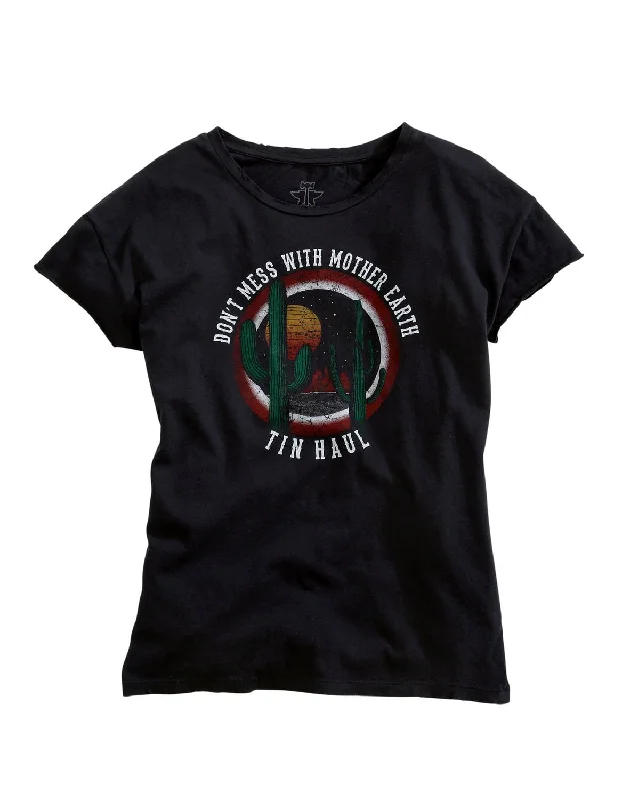 Tin Haul Womens Black 100% Cotton Mother Earth S/S T-Shirt Thin T-Shirt Open Front Quick Dry Tin Haul Womens Black 100% Cotton Mother Earth S/S T-Shirt Thin T-Shirt Open Front Quick Dry