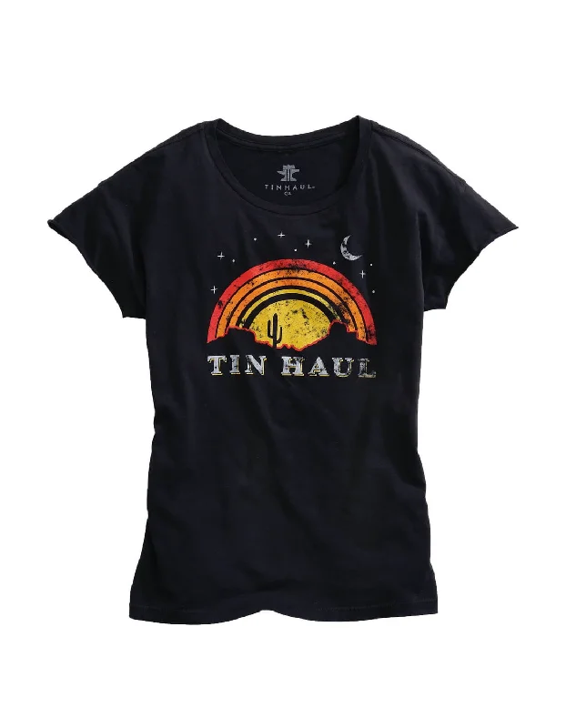 Tin Haul Womens Black 100% Cotton Sunset and Moon S/S T-Shirt Handmade Hand-knitted Hand-woven Tin Haul Womens Black 100% Cotton Sunset and Moon S/S T-Shirt Handmade Hand-knitted Hand-woven