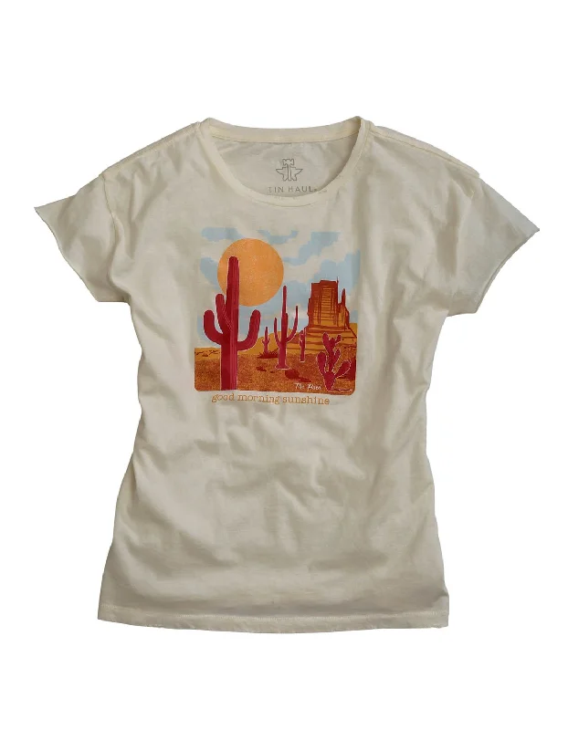 Tin Haul Womens Cream 100% Cotton Good Morning Sunshine S/S T-Shirt Ribbed T-Shirt High Neck Heavyweight Tin Haul Womens Cream 100% Cotton Good Morning Sunshine S/S T-Shirt Ribbed T-Shirt High Neck Heavyweight
