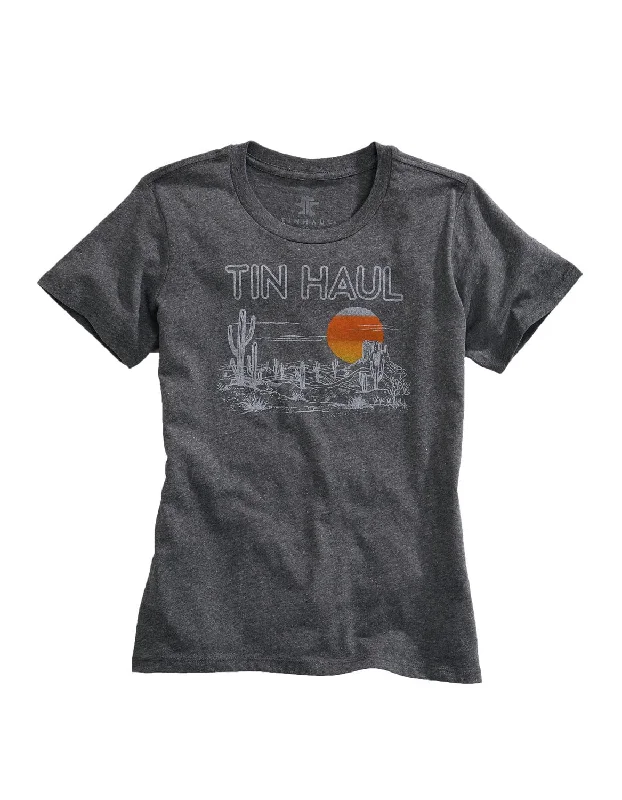 Tin Haul Womens Grey Cotton Blend Desert Scenery S/S T-Shirt Seamless Knitted Crochet Tin Haul Womens Grey Cotton Blend Desert Scenery S/S T-Shirt Seamless Knitted Crochet