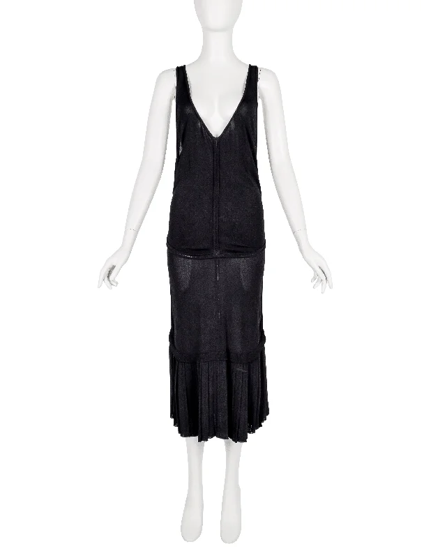 Azzedine Alaia Vintage SS 1988 Black Paneled Plunging Drop Waist Dress Tunics Chic fashionable Azzedine Alaia Vintage SS 1988 Black Paneled Plunging Drop Waist Dress Tunics Chic fashionable