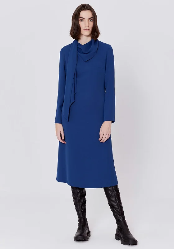 Birelin Cape Detail Midi Dress, Ocean Blue Boatneck Modish Everyday