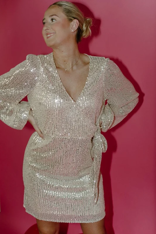 Champagne Sequin Tie Waist Dress Tunics Handmade artisanal